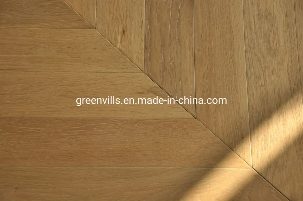 90mm Fishbone Chevron Parquet European Oak Engineered Wood / Hardwood Flooring with Wire Brush Surface Matt Finishing Thickness 14mm/15mm